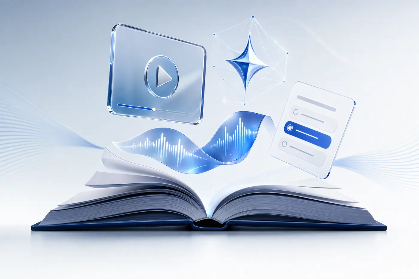 An open book enriched with media, quizzes and K.AI